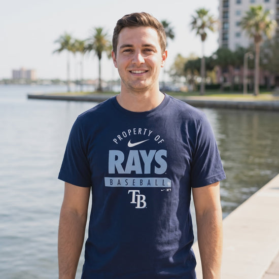 Tampa Bay Rays Blue Cotton Tee T Shirt Mens Nike Property Of - lifestyle video