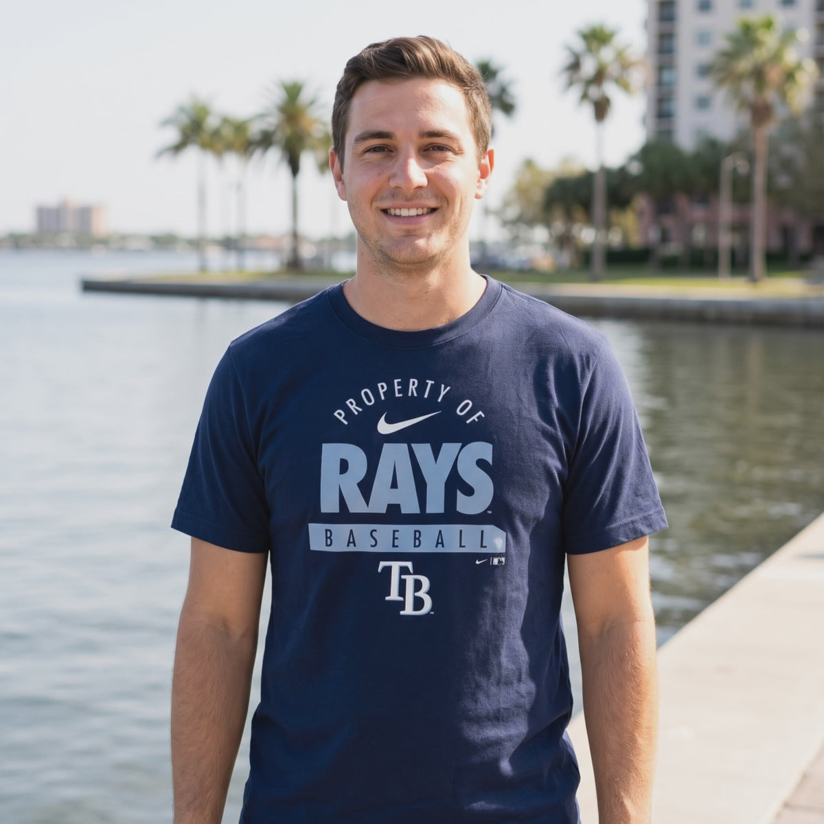 Tampa Bay Rays Blue Cotton Tee T Shirt Mens Nike Property Of - lifestyle video