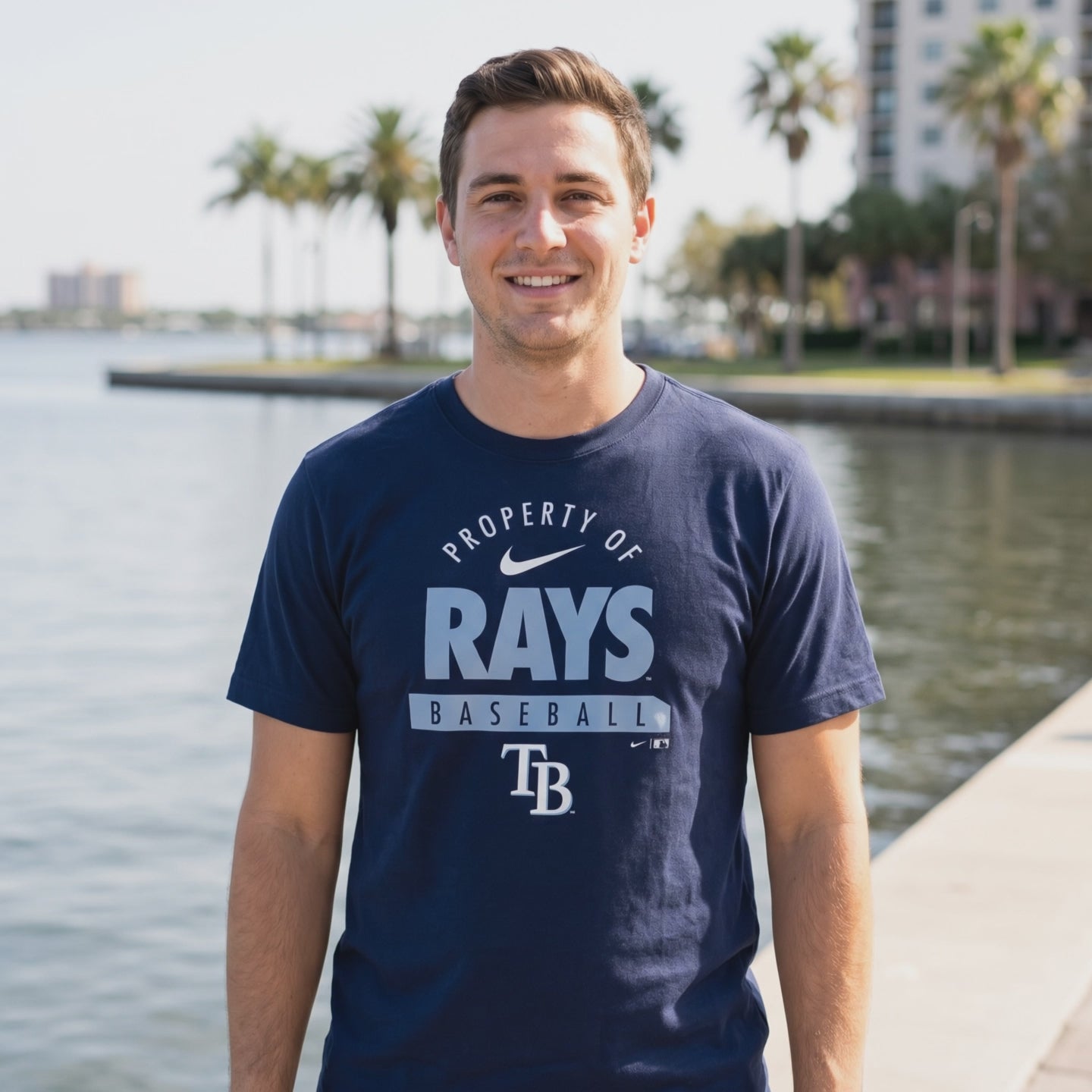 Tampa Bay Rays Blue Cotton Tee T Shirt Mens Nike Property Of - lifestyle video
