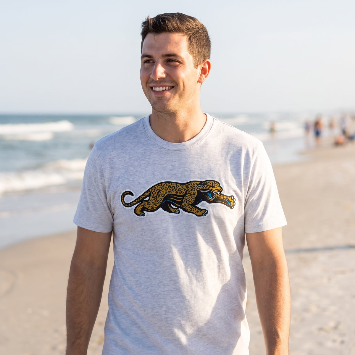 Jaguars Prowler '47 Dune Franklin tee worn on Jacksonville Beach