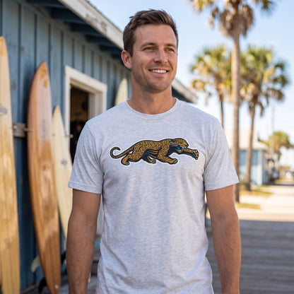 Jaguars Prowler '47 Relay Grey Franklin tee worn outside a surf shop