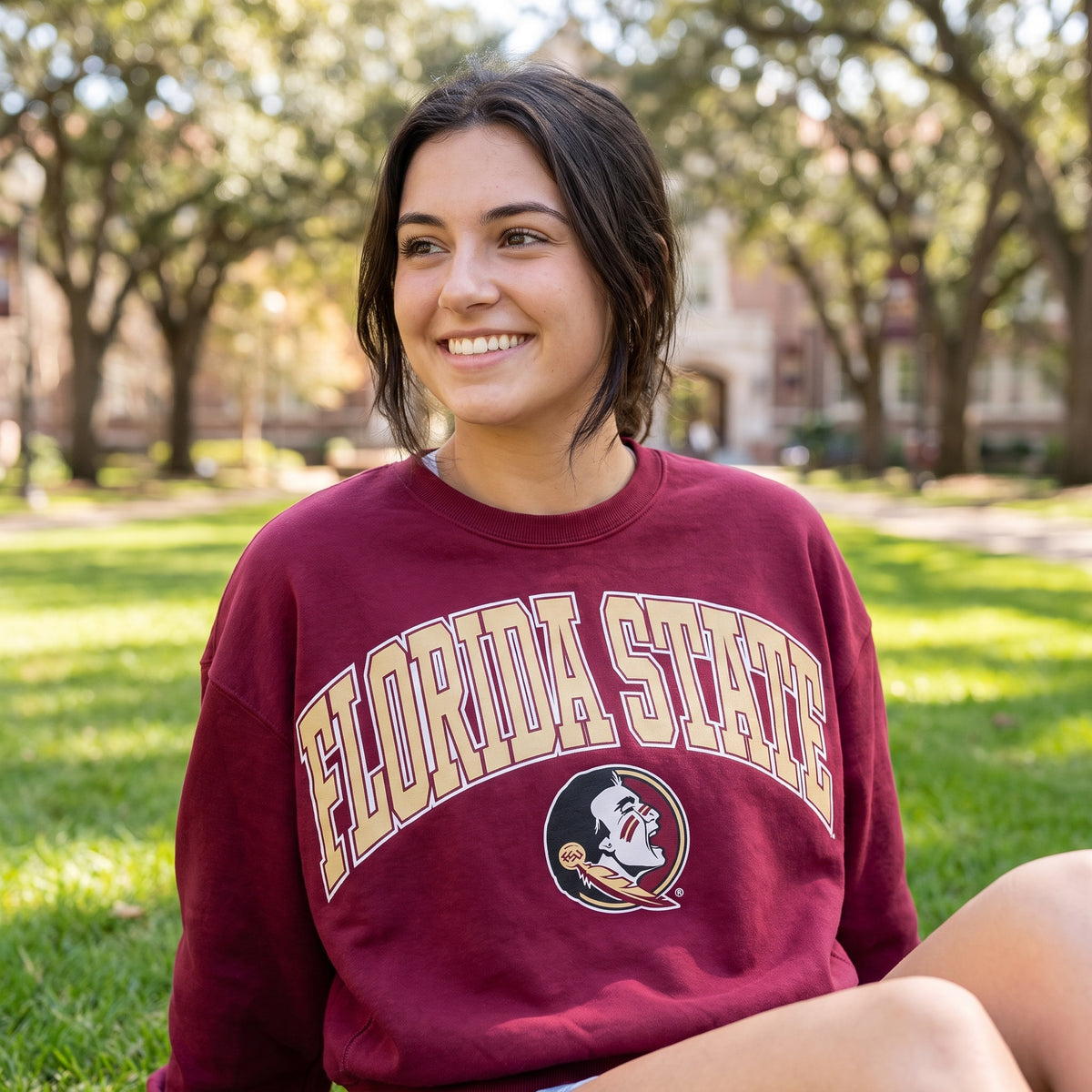 Florida State Pressbox Sweeper oversized fleece crew worn on campus