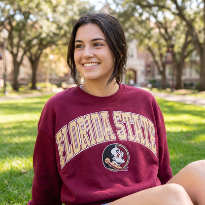 Florida State Pressbox Sweeper oversized fleece crew worn on campus