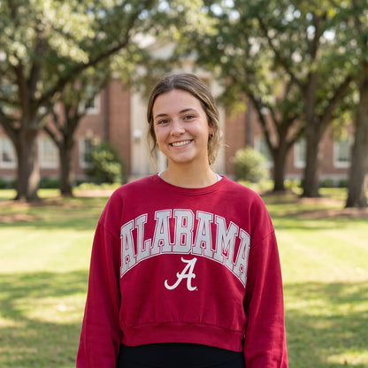 Alabama Pressbox Sweeper oversized fleece crew worn on campus