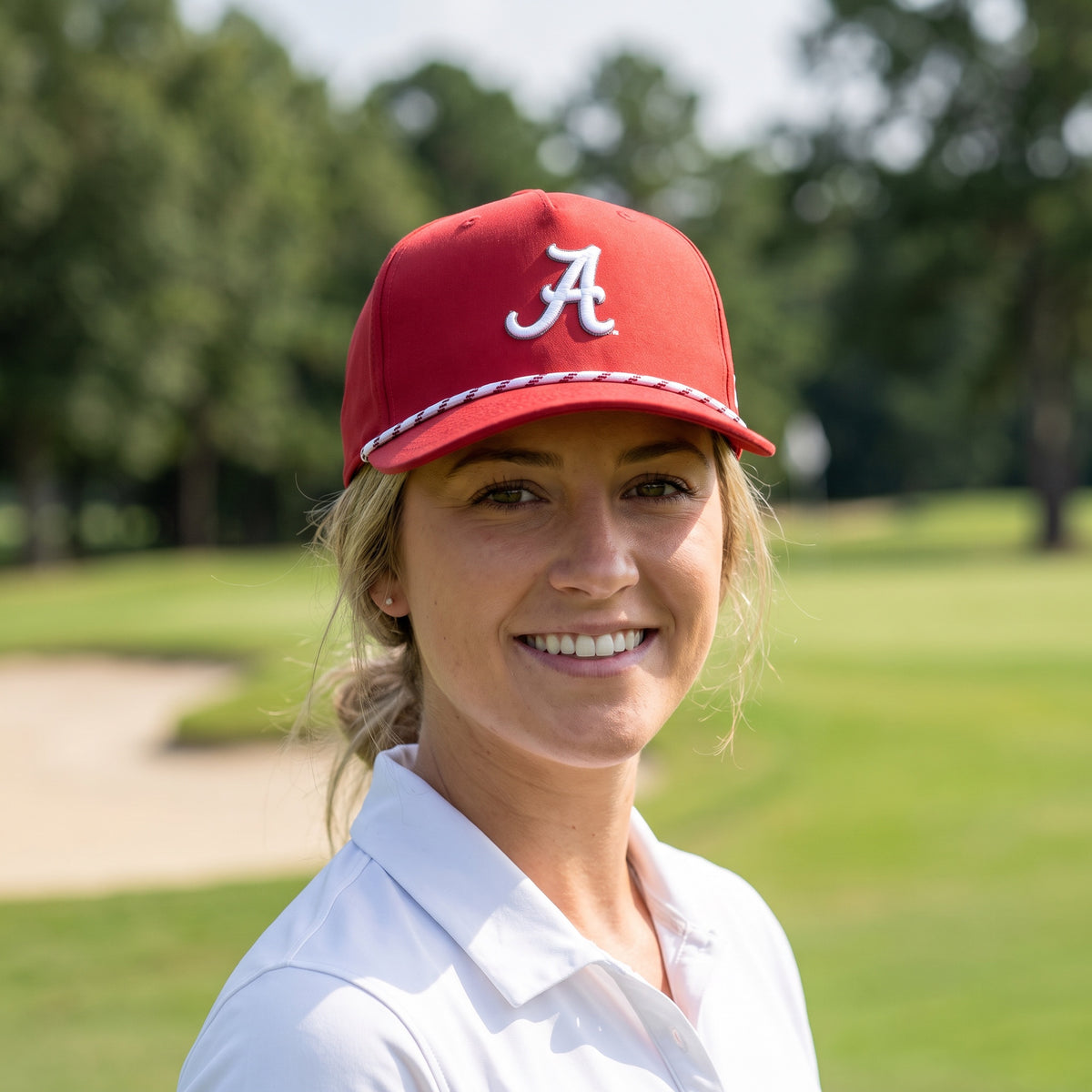 Alabama Zephyr Birdie rope hat worn on a golf course