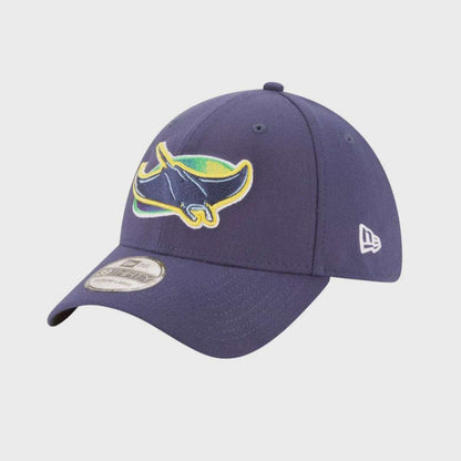 Tampa Bay Rays New Era baseball cap in navy fabric, featuring a raised multicolour stingray logo and curved brim.