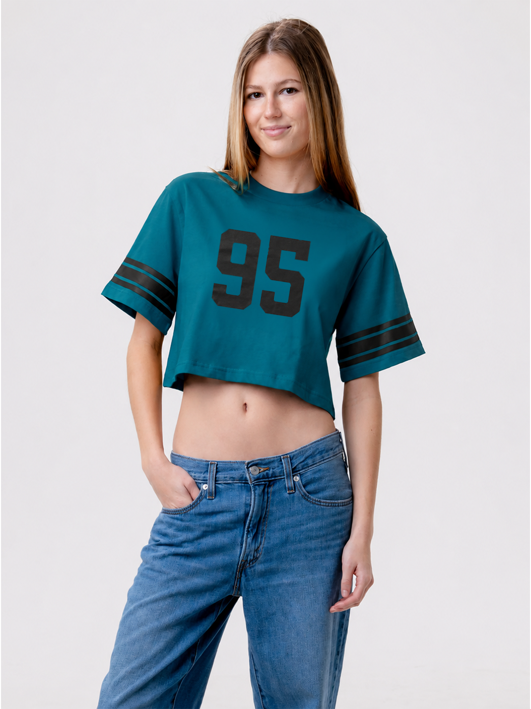 Teal Women's  Cropped Jersey Tee #95