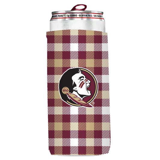 NCAA Florida State Seminoles Logo Brands Plaid Insulated Slim Can Sleeve