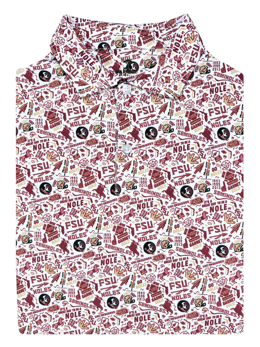 FSU Nole Gameday Print Polo - Warner Safari