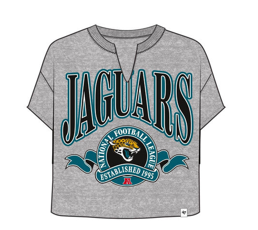 NFL Jacksonville Jaguars '47 Brand Banners Out Oversized Notch Neck Grey Tee