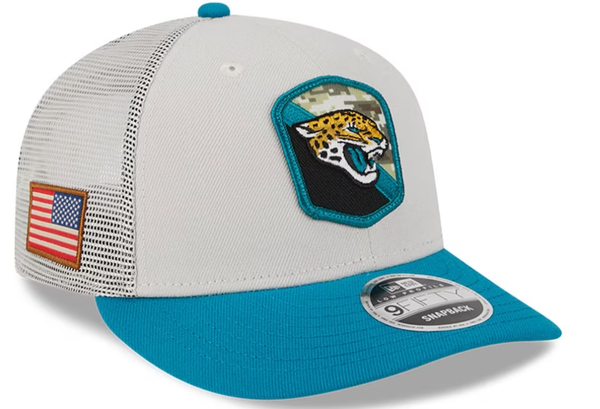 NFL Jacksonville Jaguars New Era Stone/Teal 2023 Salute To Service Low Profile 9FIFTY Snapback Hat