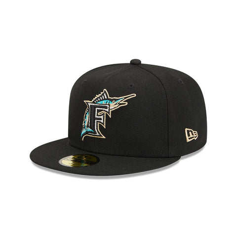 Florida Marlins New Era 59Fifty Laurel Side Patch Black Fitted Hat