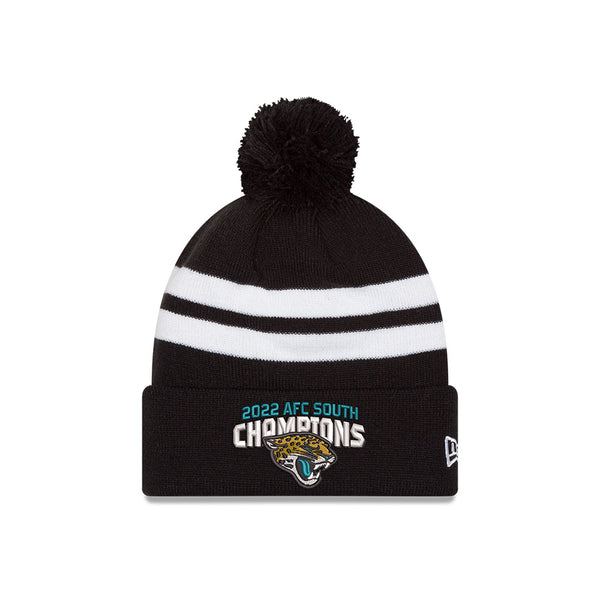 NFL 2022 JACKSONVILLE JAGUARS AFC SOUTH DIVISION CHAMPIONS TOP STRIPE BLACK POM KNIT HAT