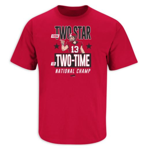 NCAA Georgia Bulldogs "From Two Star To Two-Time National Champions" T-Shirt