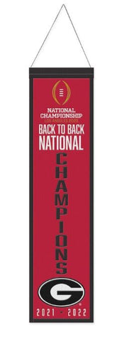NCAA Georgia Bulldogs Back-To-Back National Champions 8" X 32" Wool Banner