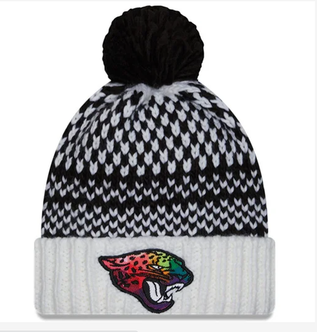 NFL Jacksonville Jaguars 2023 New Era Ladies Crucial Catch Cuffed Pom Knit Hat